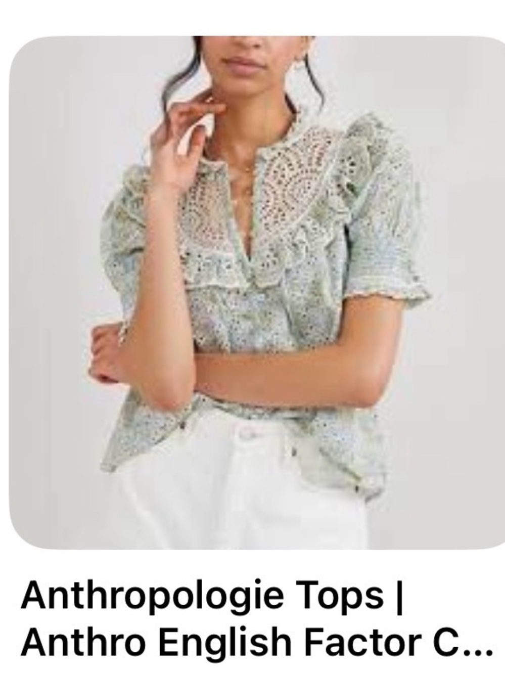Anthropologie Lace-Yoke Ruffle Blouse in Sage Green
